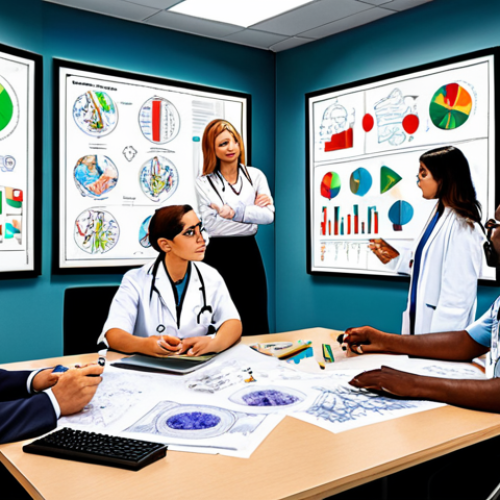 ** A vibrant, collaborative workspace filled with diverse professionals (doctors, engineers, artists, economists) brainstorming ideas. They are surrounded by visual representations of their respective fields (medical scans, blueprints, abstract art, financial charts) merging together. The overall atmosphere is energetic and innovative, symbolizing the fertile ground for creativity in interdisciplinary collaboration.

**