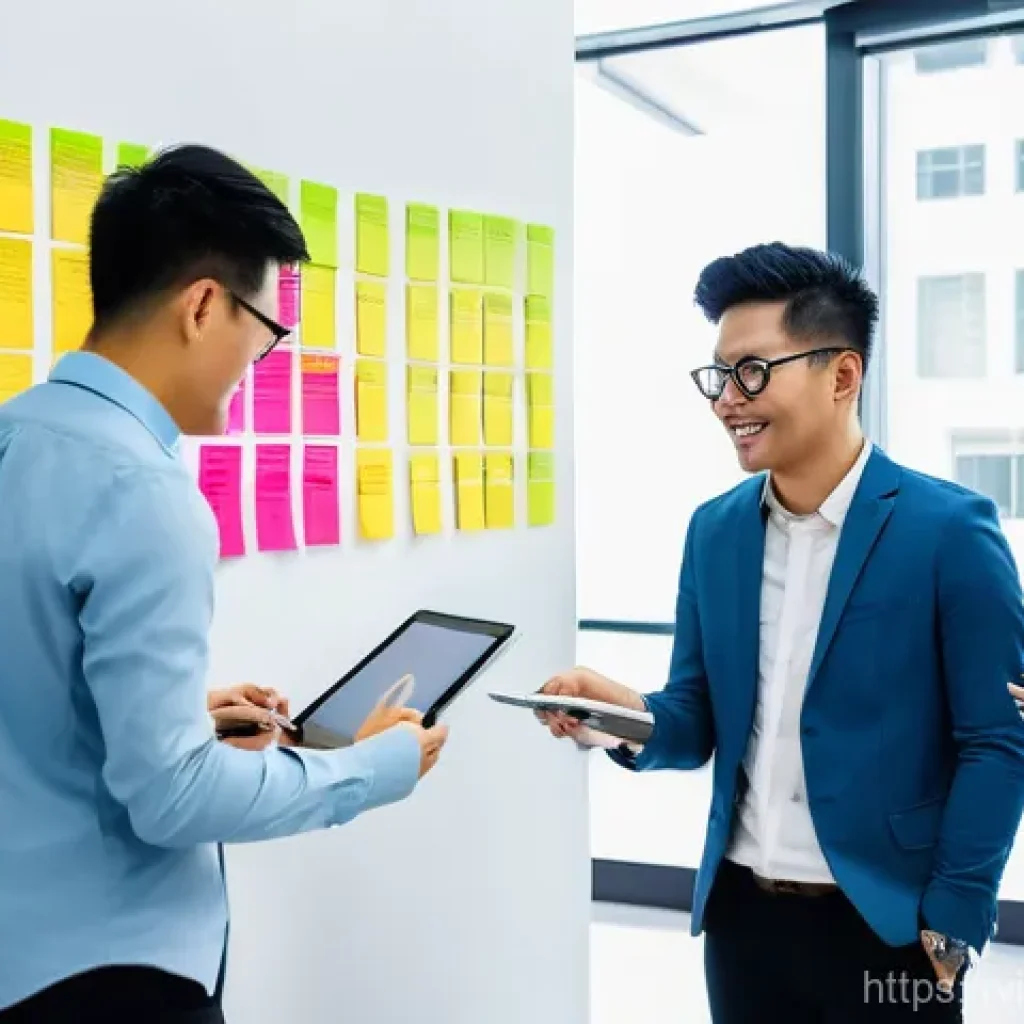 학제간 지식 구축의 성과 측정 지표 - **Prompt:** A dynamic, brightly lit co-working space in a modern building in Ho Chi Minh City. A div...