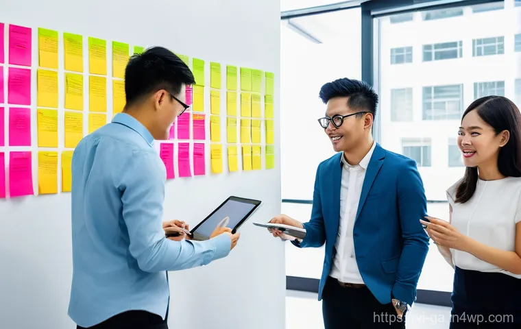 학제간 지식 구축의 성과 측정 지표 - **Prompt:** A dynamic, brightly lit co-working space in a modern building in Ho Chi Minh City. A div...