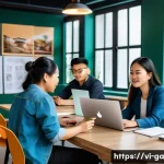 Home 18 학제간 연구와 혁신 생태계 - A vibrant community innovation workshop in a modern Vietnamese coworking space, diverse professional...