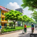 Home 17 학제간 연구와 지속 가능성의 관계 - A vibrant urban green space in a Vietnamese city, showcasing sustainable urban design integrating ar...