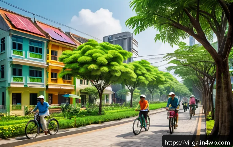 학제간 연구와 지속 가능성의 관계 - A vibrant urban green space in a Vietnamese city, showcasing sustainable urban design integrating ar...